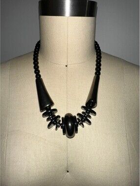 Chunky Black Tribal Beaded Statement Necklace